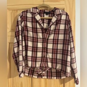 Sanctuary Burgundy and White Plaid Button-Down Shirt